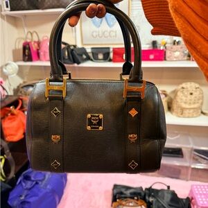 MCM Black Satchel with Gold Accents